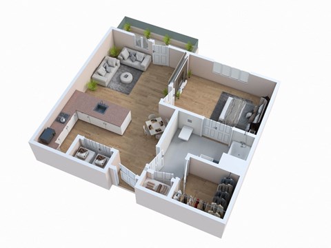 Floor plan for 1 bed, 1 bath, 654 sqft